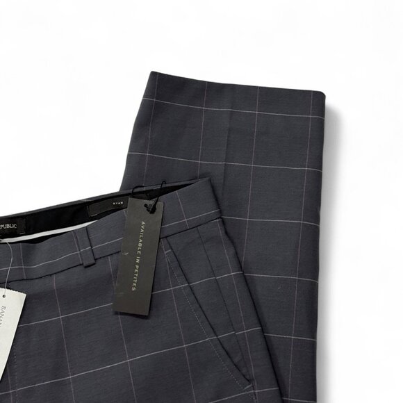 Banana Republic Ryan Wool Pants Women 8 Short Mid Rise Slim Straight Gray Check - Picture 3 of 12